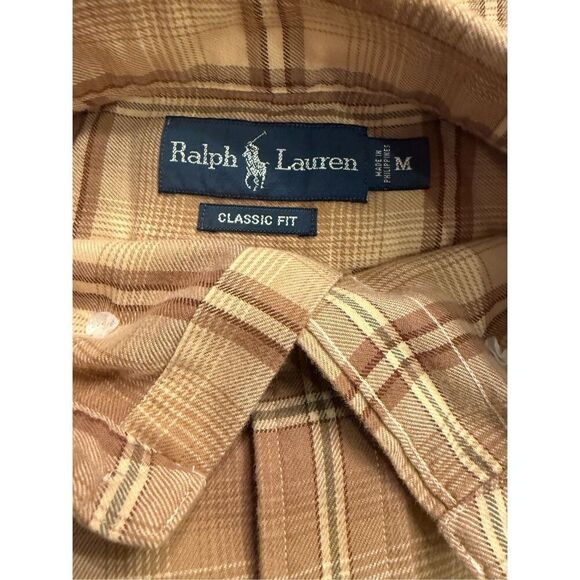 Ralph Lauren Classic Fit Flannel Plaid Button Front Shirt Sz. M Brown/Cream - Picture 7 of 8